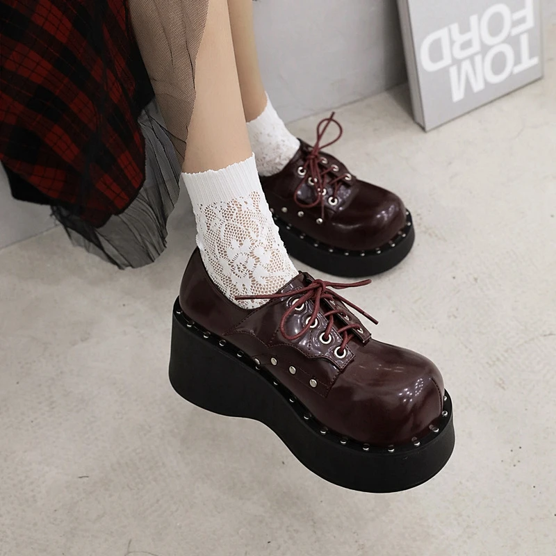 Туфли-лодочки Girseaby с круглым носком для девочек на танкетке 6 5 см кружевом и