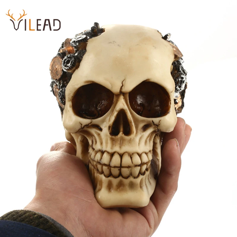

Vilead Steampunk Gearwheel, статуя черепа из смолы, механическая фигурка скелета, внутренняя скульптурная декорация на Хэллоуин