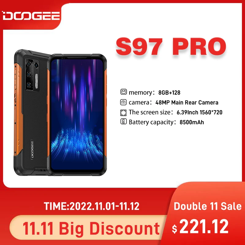 Kup DOOGEE S97 Pro Wytrzymały Telefon 40m Dalmierz Laserowy 48MP QuadCamera Telefon Komórkowy Helio G95 Octa Core 8GB + 128GB SmartPhone 8500mAh NFC