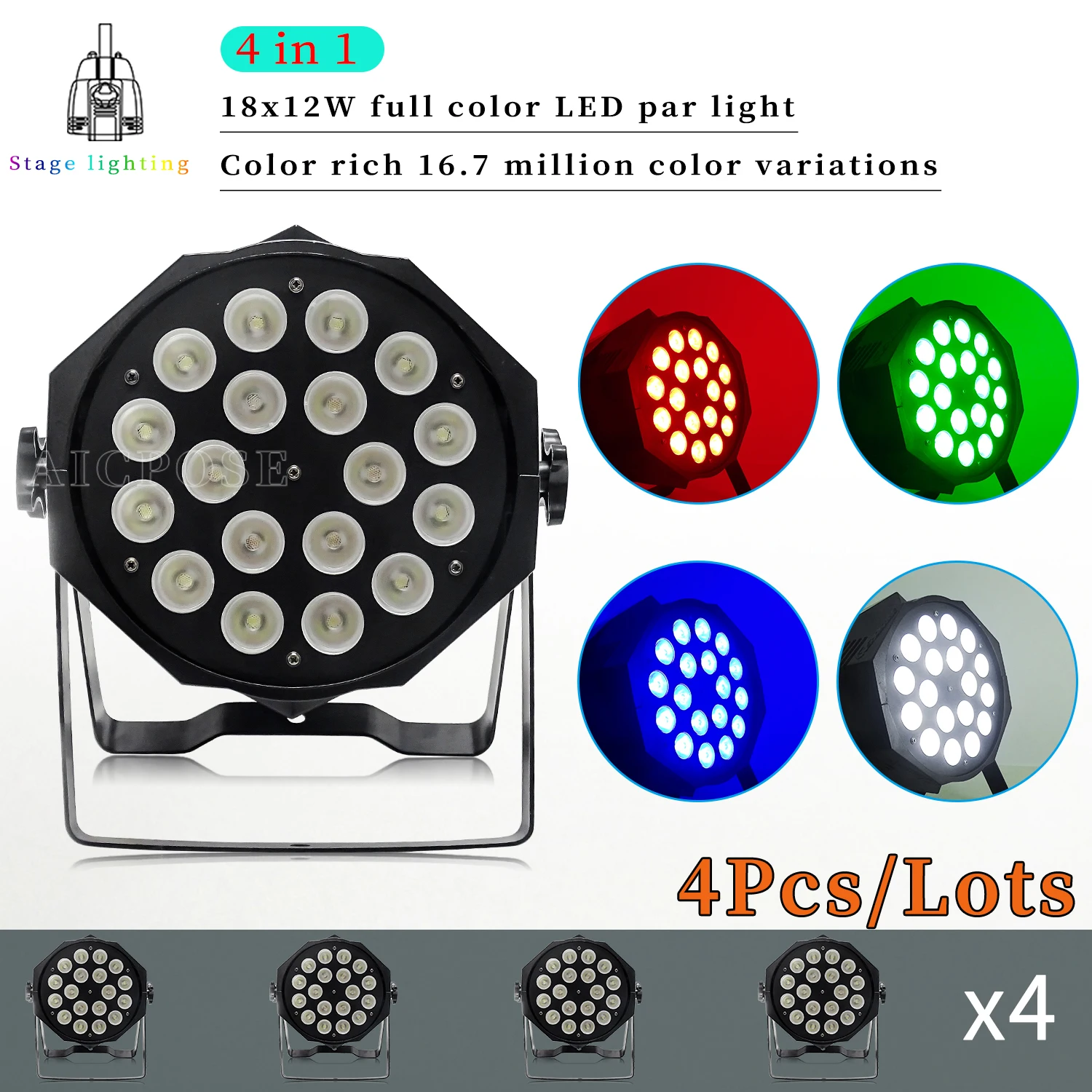 

4 шт./лот 54x3 Вт RGB 3 в 1 светодиодный прожсветильник Тор Par с DMX512 управление сцсветильник ением для диджея дискотевечерние театра выступления н...