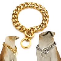 silver chain dog collar walking cuban link dog collar 316l stainless steel metal 19mm heavy duty slip collar for small medium la