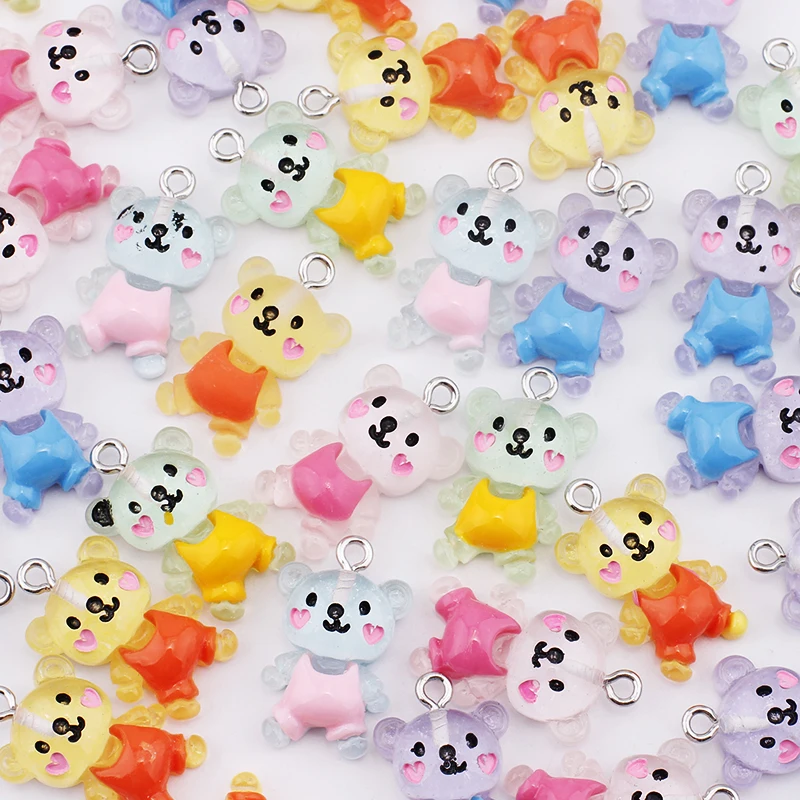 

10pcs 15mm Cute Kawaii Bear Resin Charms Pendant Drop Charms for Earrings Necklace Jewelry Making Supplies Diy Keychain Findings