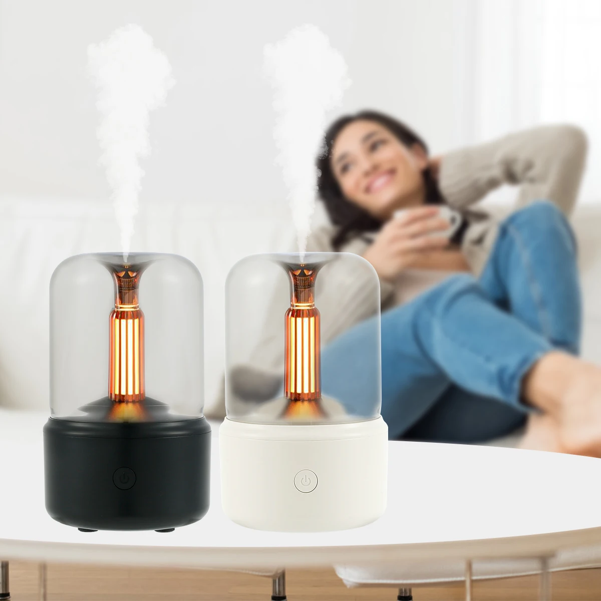 

Air Humidifier Candlelight Air Humidifier Ultra-Quiet Decorative Table Humidifier Mini Portable Aromatherapy Diffuser Type-C/USB