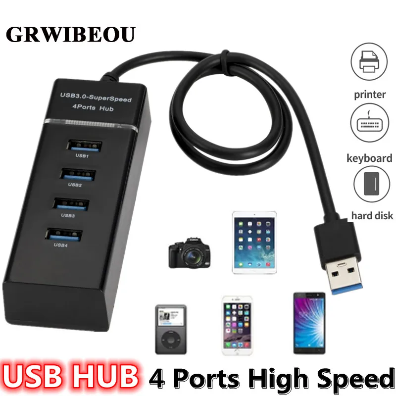 

Grwibeou 4 Ports HUB USB Adapter Splitter USB 3.0 High Speed Multi USB 2.0 Expansion Cable Light For PC Laptop Notebook adapter