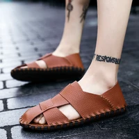 mens summer fashion cow split casual sandals male hollow comfy handsewn slipper breathable soft non slip loafer leisure shoes