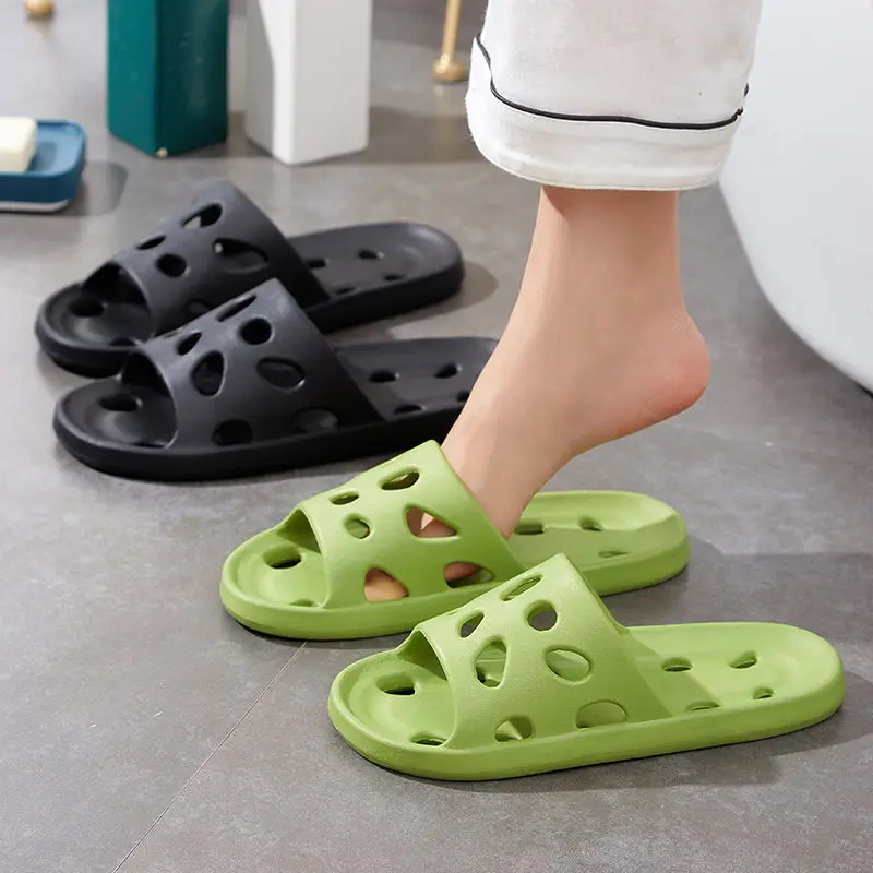 

Bathroom House Cheese Shower Slippers Lightweight Water Leaky Beach Flip Flop Swimming Water Leaking Quick Drying Sandals Ladies