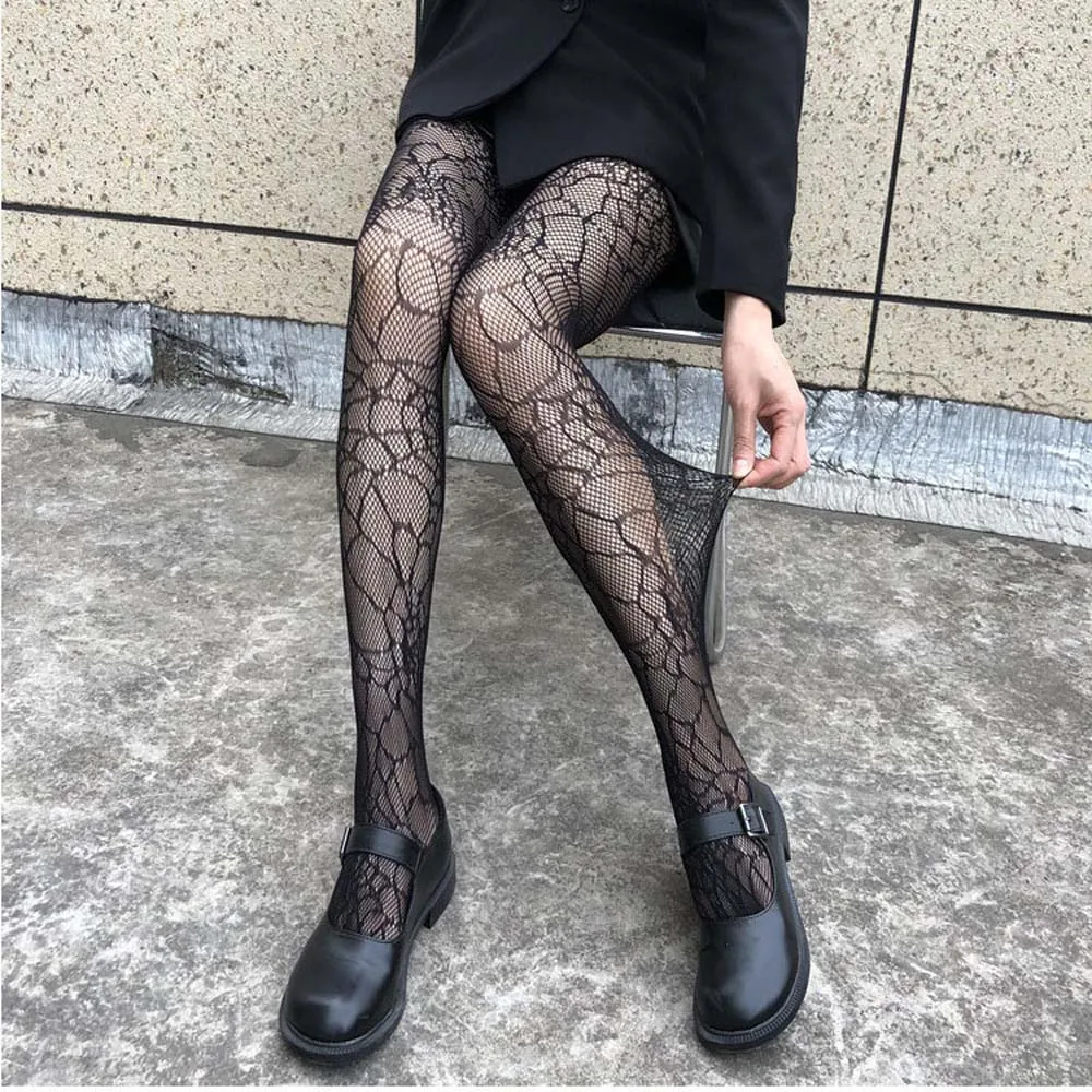 Y2K Women Spider Web Tights Dark Gothic Pantyhose Halloween Fancy Dress ...