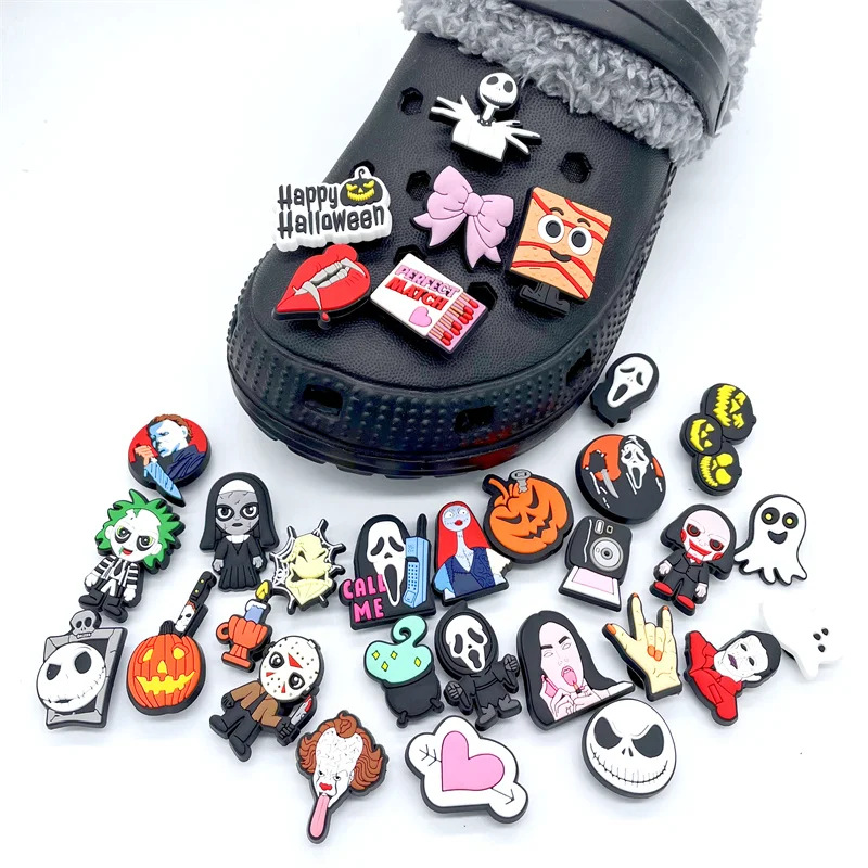 2022 1PCS Halloween Shoe Accessories Pumpkin Clown Knife Shoes Charm Croc Sandals loading and Unloading Buckle Holiday Gift - купить по