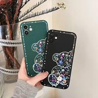 fashion flower bear phone case for samsung galaxy s21 s20 s10 plus a22 a32 a51 a52 a71 a72 liquid feel soft bumper back cover