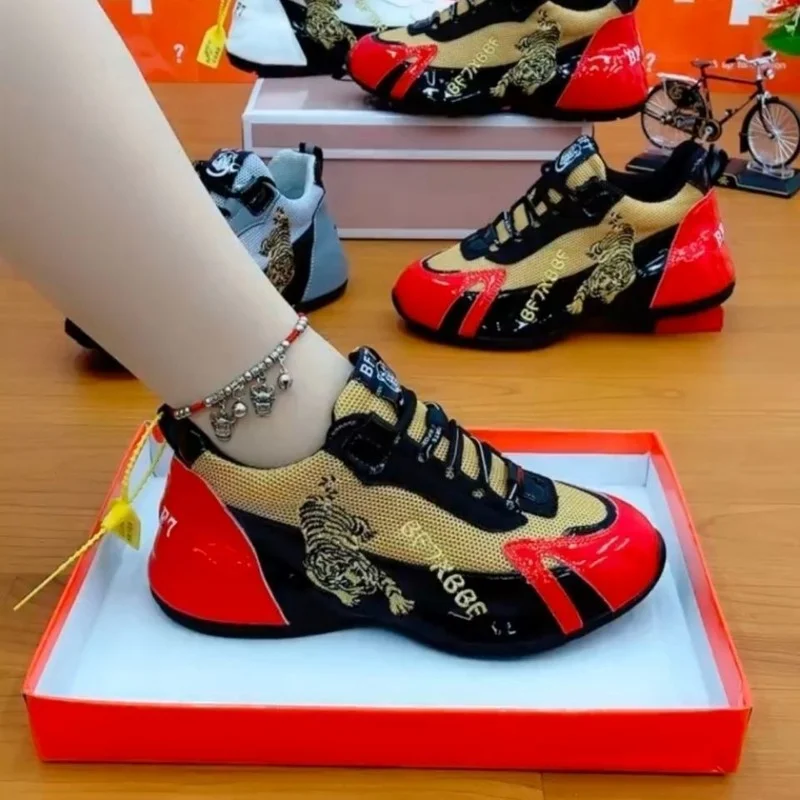 

Lucky Tiger Real Soft Leather Dad Shoes Embroidered Pippen Double Mesh Sneakers Men's Spring 2022 Men Sneakers Casual