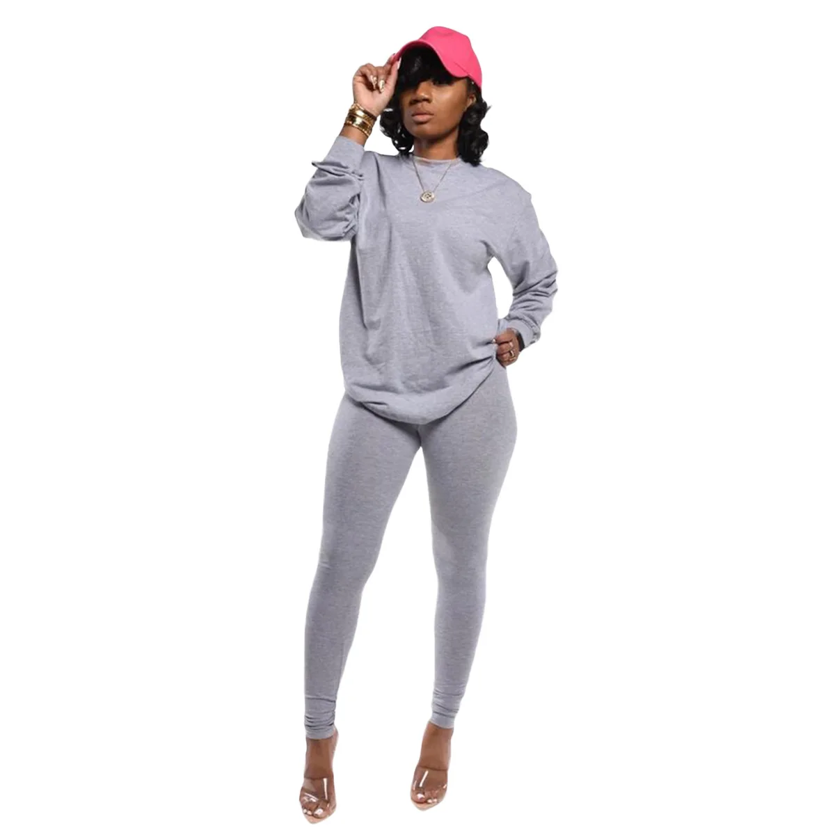 

Women's Two Piece Pants sets solid color T-shirt long sleeve casual suit