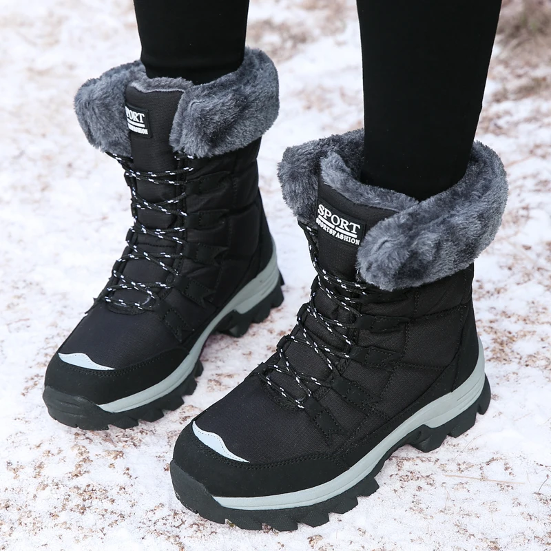 Winter Women Water Proof Boots Keep Warm Mid-Calf Snow Boots Women Lace-up Comfortable Thicken Boots