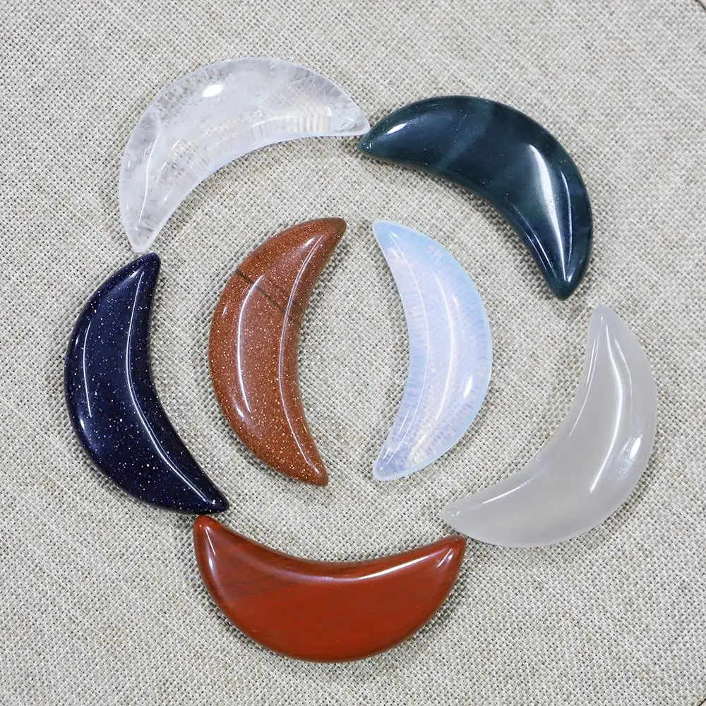 

Natural Stone Crescent Moon Crystal Agates Ornament Healing Therapy Chakra Balancing Energy Meditation DIY Home Decoration 6Pcs