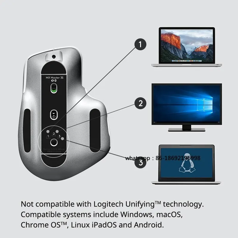 Фото Беспроводная Bluetooth-мышь MX Master 3S High End для работы с несколькими экранами и ноутбуками №2