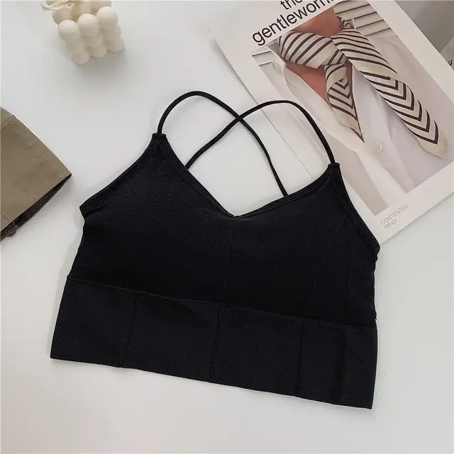 Sexy Tank Top Corset Beauty Back Vest Crop Tee Padded Seamless Cross Straps  Camisole Sport Bra Gym Workout Women's Underwear