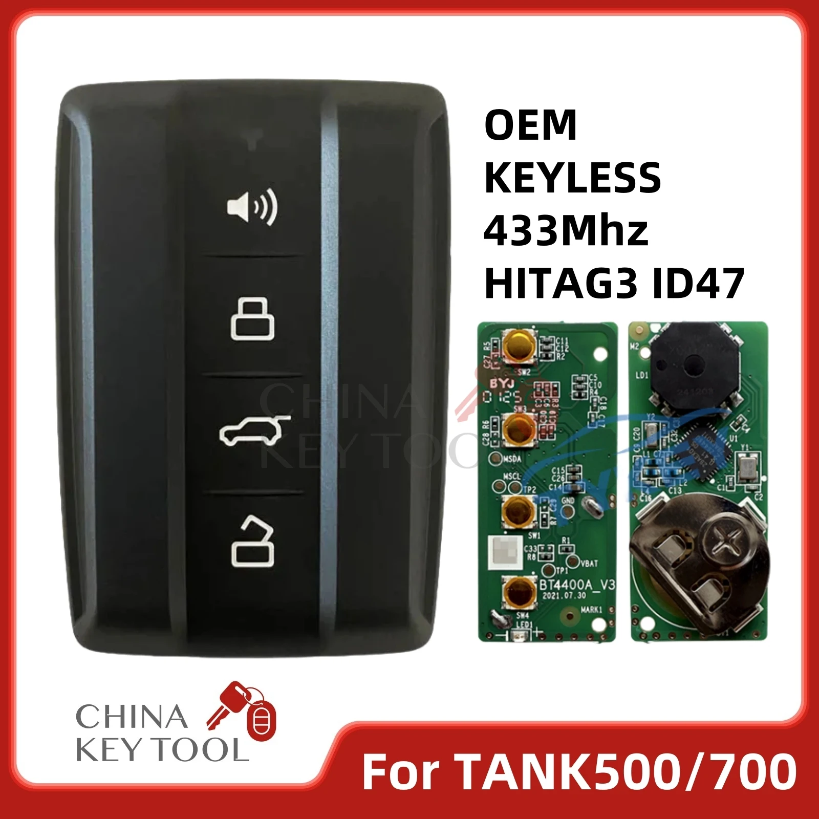

OEM 4 Buttons 433Mhz ID47 CHIP For Great Wall GWM TANK 500 TANK 700 TANK500 TANK700 Keyless Smart Remote Key
