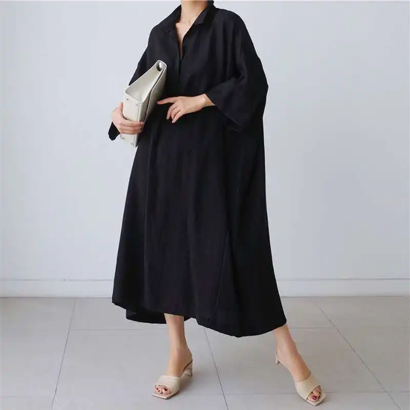 

SuperAen Новое хлопковое льняное платье женское корейское свободное льняное повседневное длинное платье-рубашка в стиле ретро