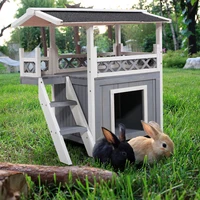 2-Tier Dog House Wood Rabbit Hutch Outdoor Pet House with Roof and Ladder  Pet Shelter for Indoor and Outdoor  Gray and White