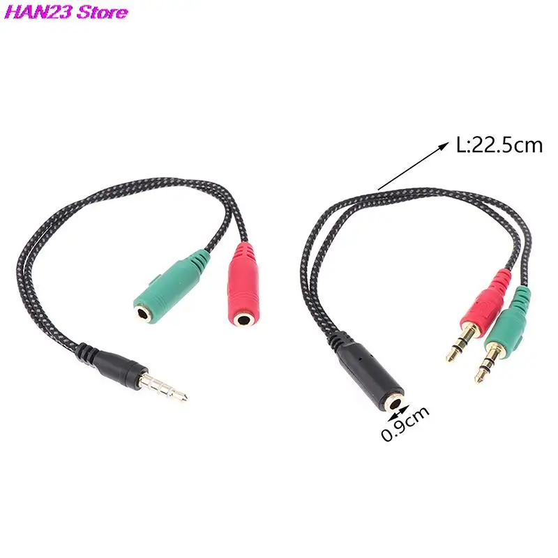 

New 2 in1 cable adapter splitter 3.5mm audio headphone microphone Audio cable headphone converter 22 cm