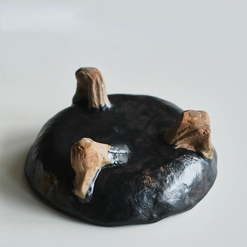 Креативная грубая керамическая тарелка-штатив японская черная повседневная