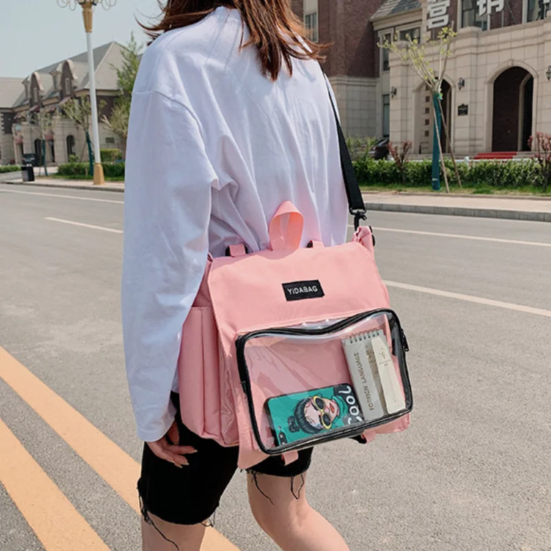 

New Fashion Large Capacity Ita Bags Japanese Transparent Canvas Backpacks 2023 Simple Chic School Bags for Women All Match
