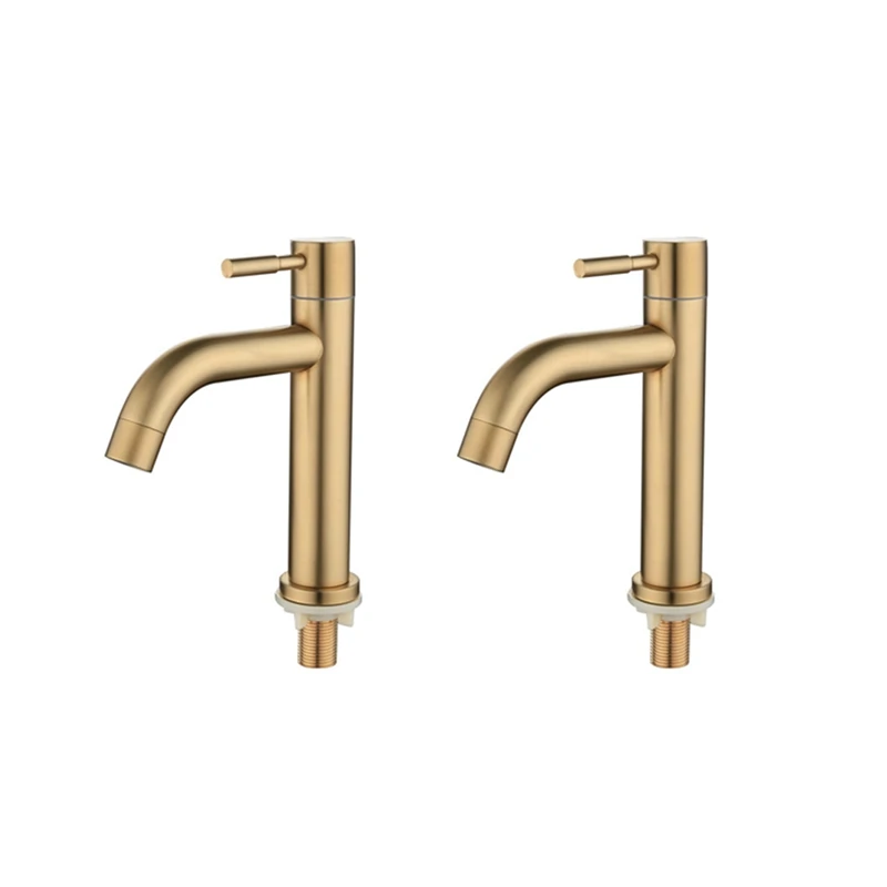 

2X Brush Gold Single Cold Basin Faucet 304 Material Basin Mixer Bathroom Sink Faucet Water Wash Mixer Tap-A Retail