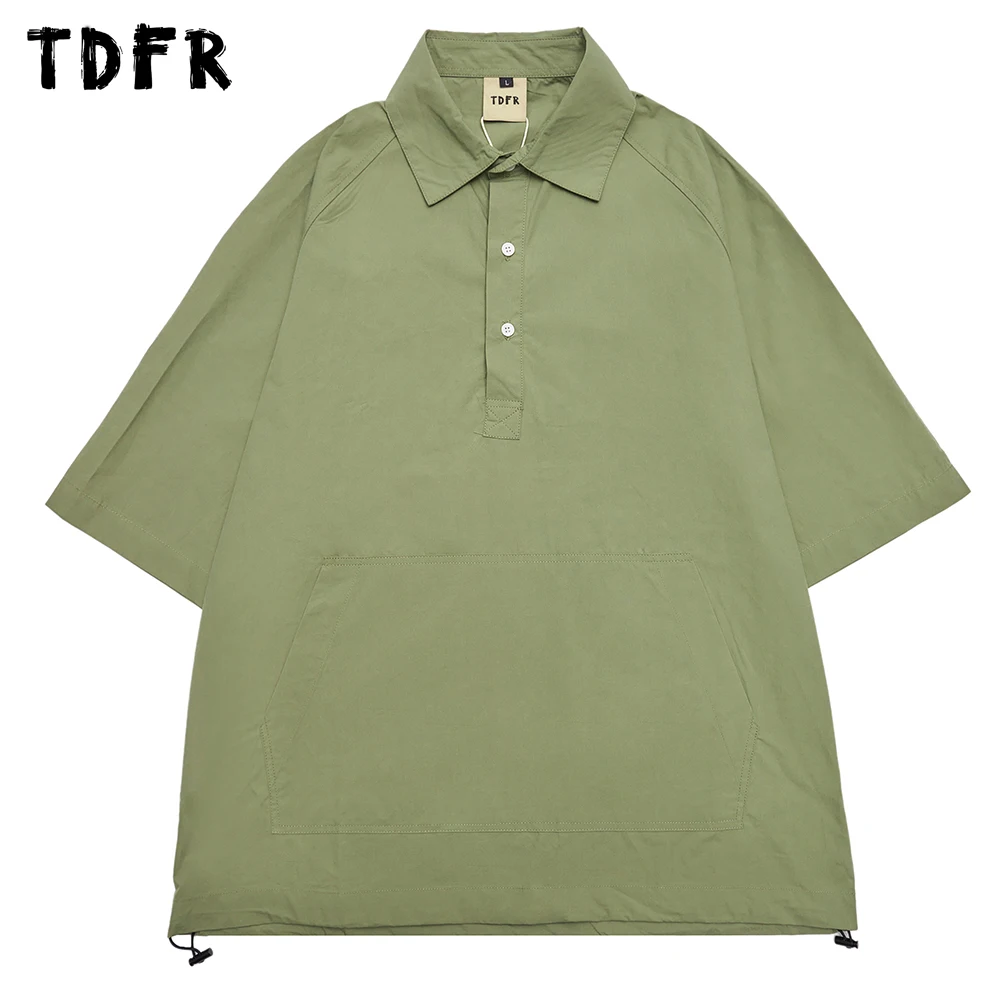 

Solid Color Cargo Shirts Mens Summer Loose Casual Lapel Raglan sleeve Short Sleeve Pocket Shirts for Men