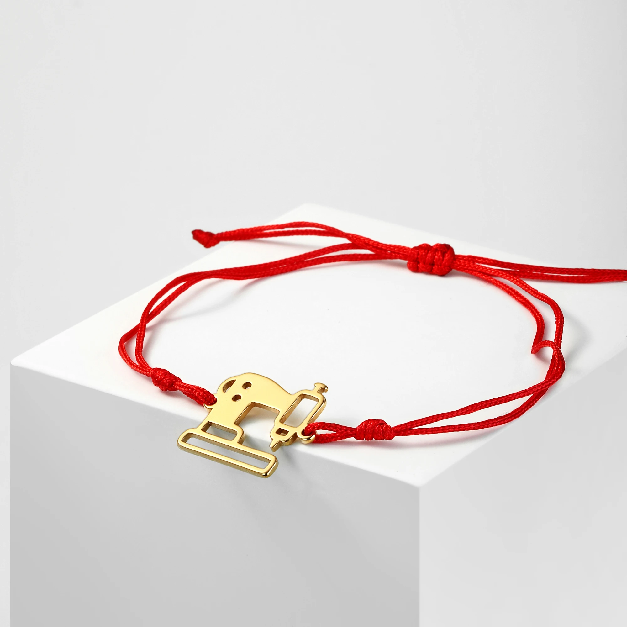 

Amaxer Stainless Steel Bracelets Retro Sewing Machine Braided Black Red Rope Charm Bangles For Women Girl Jewelry Gifts