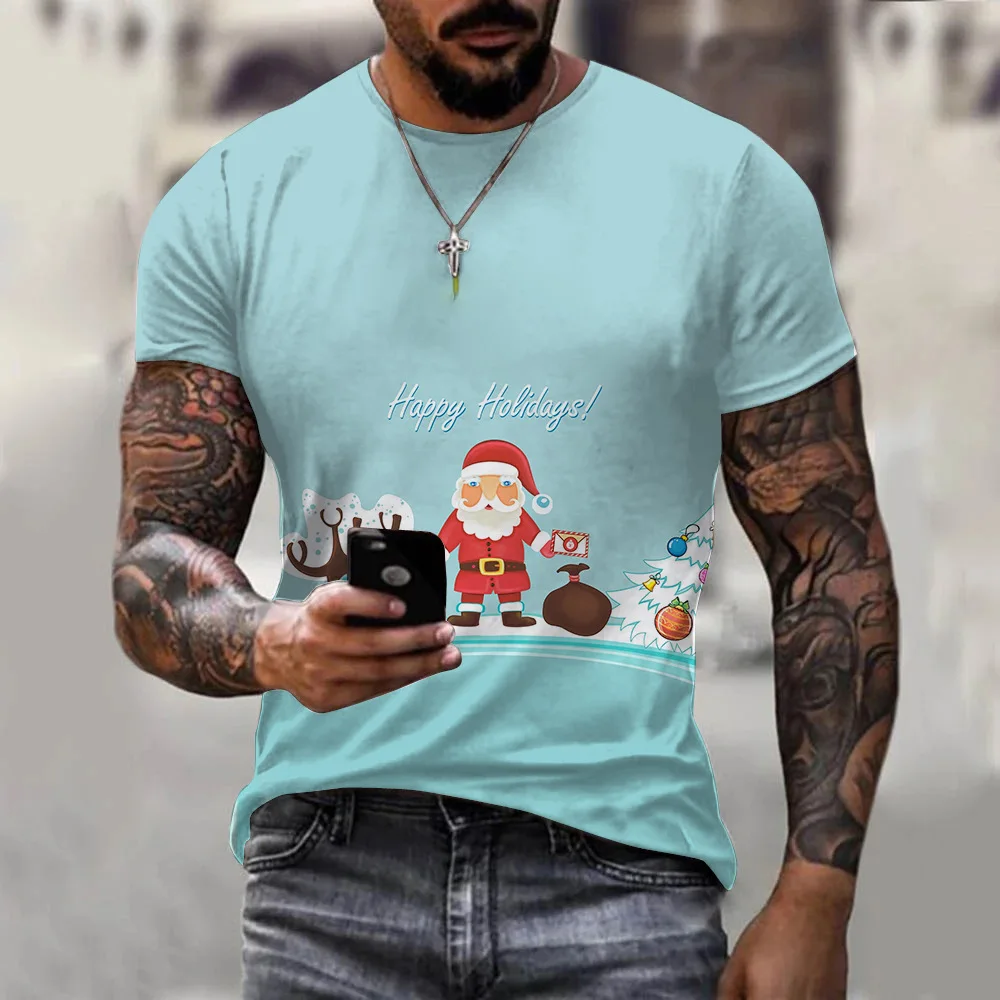 

Men's Summer Short sleeve Christmas Print T-shirt Male Sports Running tshirt Fitness Gym t shirt Tee Tops Streetwear Clothes