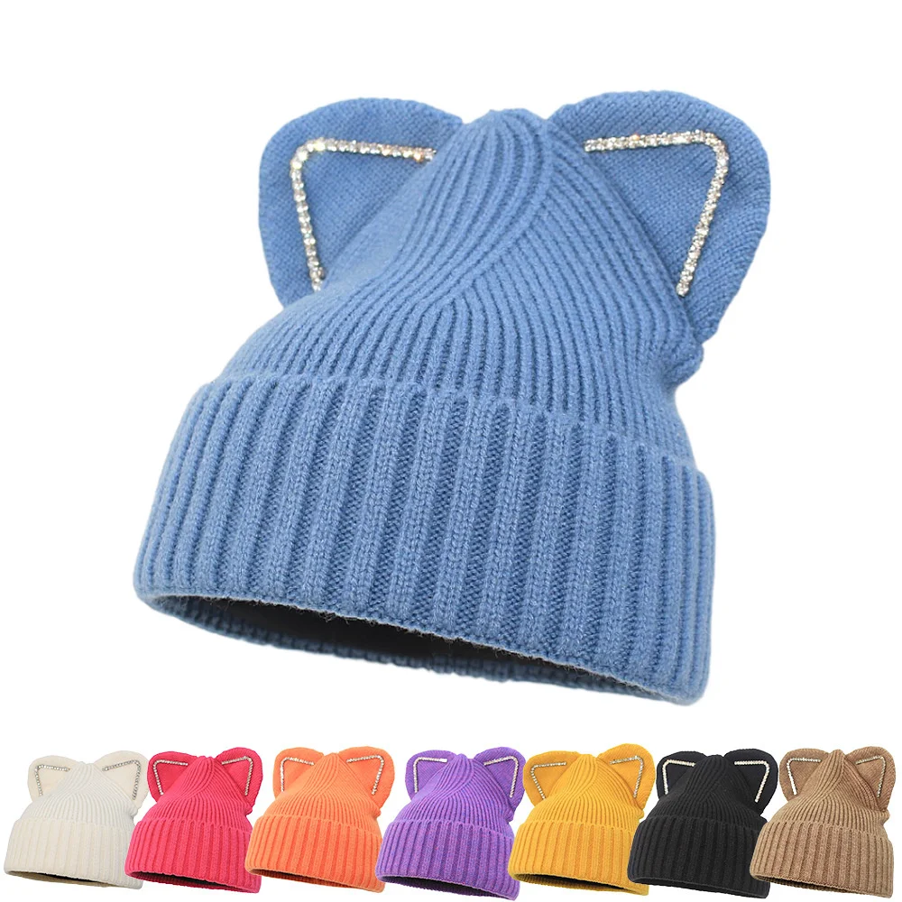 

Women Men Girls Boys Teens Cute Cat Ear Knit Cable Rib Hat Cap Beanie Girl Headgear Crochet Christmas Hats