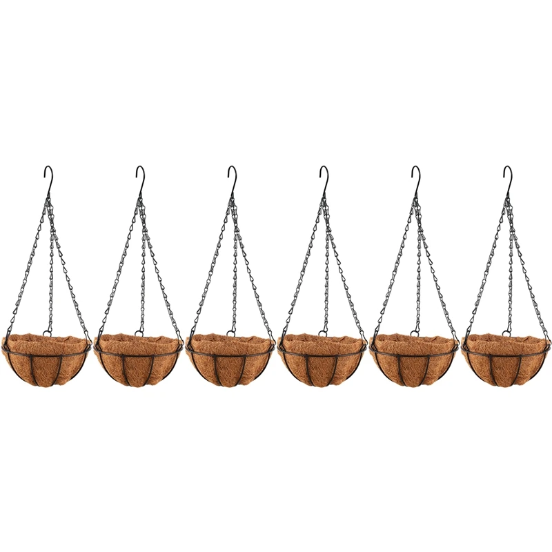 6X Black Growers Hanging Basket Planter With Chain Flower Plant Pot Home Garden Balcony Decoration-8Inch