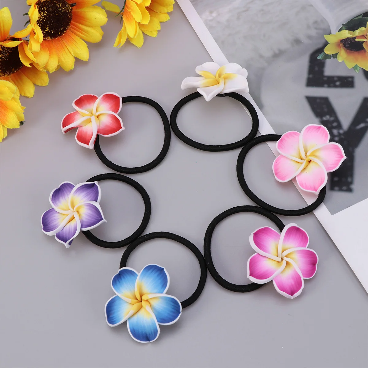 

12pcs Plumeria Hair Ties Hawaiian Beach Flower Hair Ropes Colorful Floral Rubber Bands Elastic Ponytail Holders for