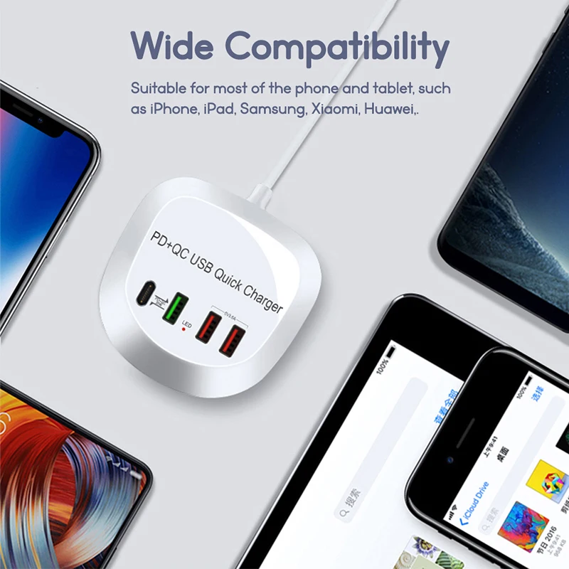 4 порта USB-зарядное устройство-концентратор 20 Вт PD QC3.0 Быстрая зарядка 3 0 Зарядное