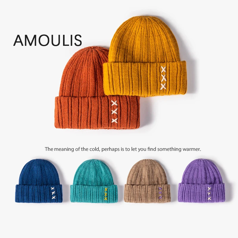 

AMOULIS Winter Keep Warm Skullies Beanies for Women and Men Fashion Jacquard Knitted Hats Outdoor Casual Ski Melon Caps Unisex