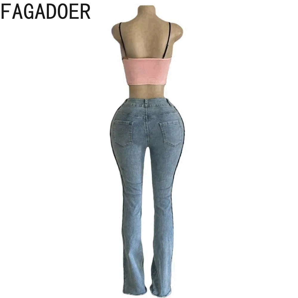 FAGADOER модные джинсовые брюки женские Y2k уличная одежда боковая лоскутная