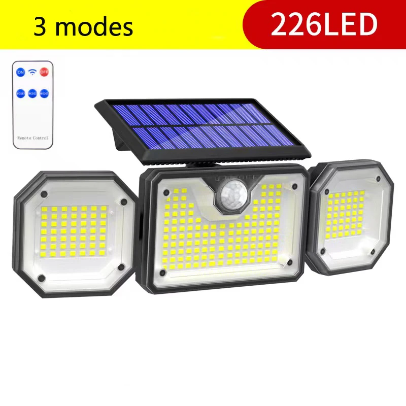 

Solar Lights Outdoor Motion Sensor Security Lights Remote Control 3 Rotatable Heads 226 LEDs Waterproof Flood Lights For Garden