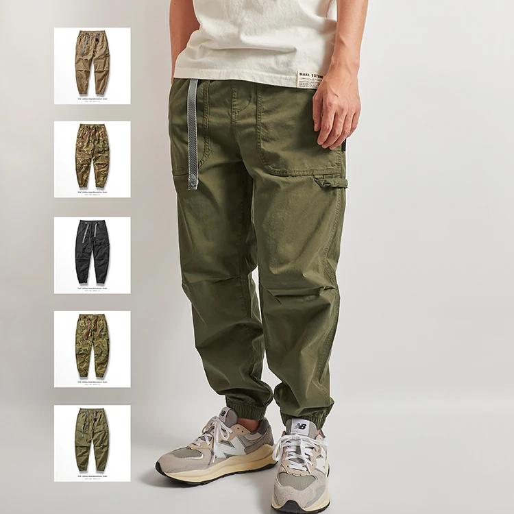 

Spring and Summer New Japanese Retro Outdoor Thin Cargo Pants Men's 98% Cotton Washed Loose Casual Ankle-tied 9-point Trousers