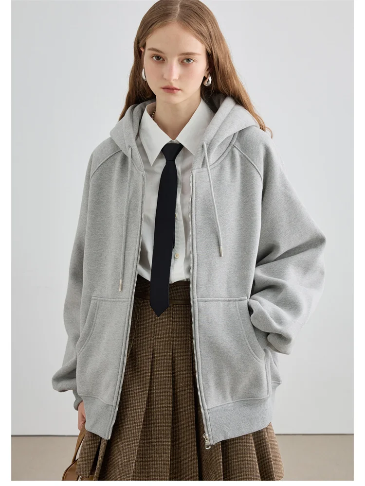 

MOLAN Hodded Женская куртка серая Корейская Стильная Милая куртка на молнии с карманами Женская модная куртка Ins