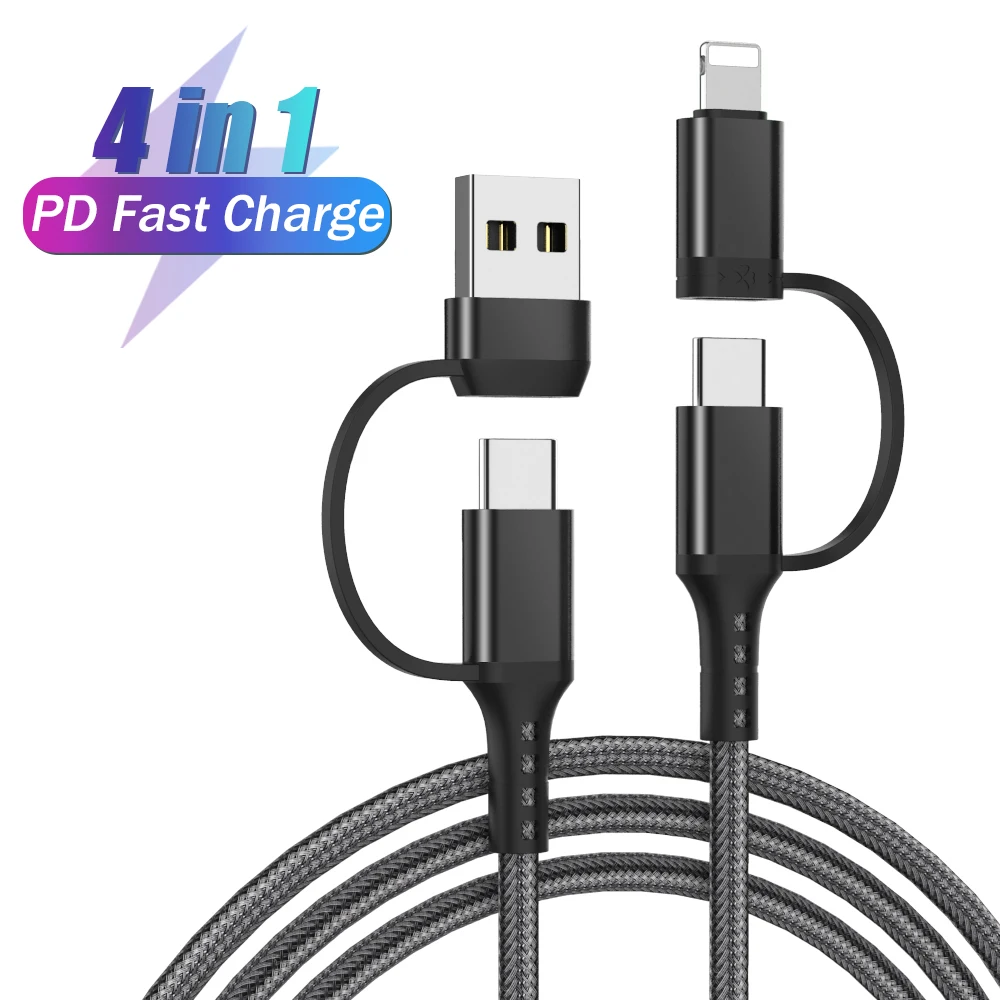 

4in1 USB Cable Type C Cable for Samsung S20 Xiaomi Mi 9 Macbook 3in1 Cable for iPhone 13 12 11 Pro Max X 8 7 Plus Charger Cable