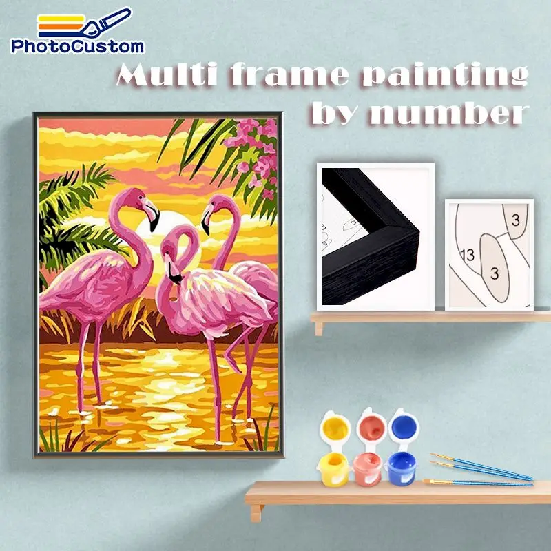 

PhotoCustom 60x7 5 см Рисование по номерам животные картина рисунок Фламинго DIY Рисование по номерам искусство планшетов