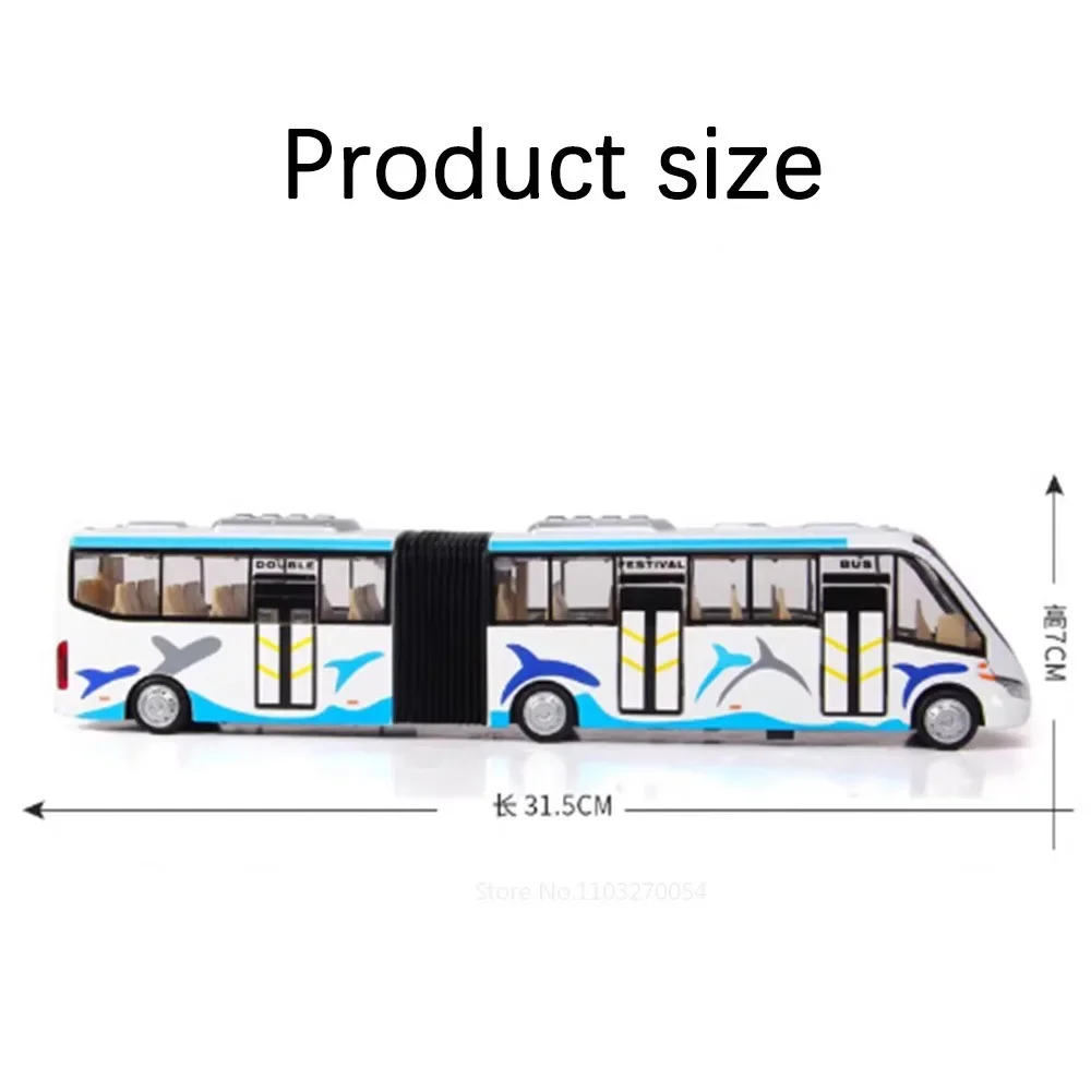 Duży rozmiar 1:32 Samochody ze stopu aluminium Elektryczne turystyczne modele autobusów miejskich Zabawka Dwuczęściowy autobus Dźwięk Światło