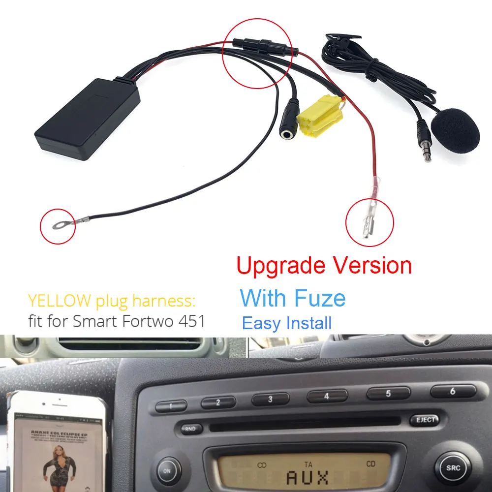 Фото Автомобильный Bluetooth 5,0 для Mercedes Benz Smart 450 451 Roadster Grundig Radio Host 8Pin 6-контактный модуль порта Aux интерфейс адаптер микрофон №3