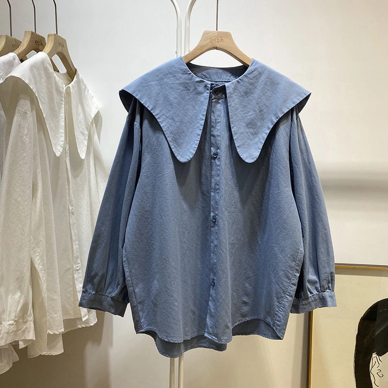 

VANOVICH Korean Japan Style Large Size Long-sleeved Loose Doll Collar Preppy Style Shirt 2022 Spring and Summer New Women Tops