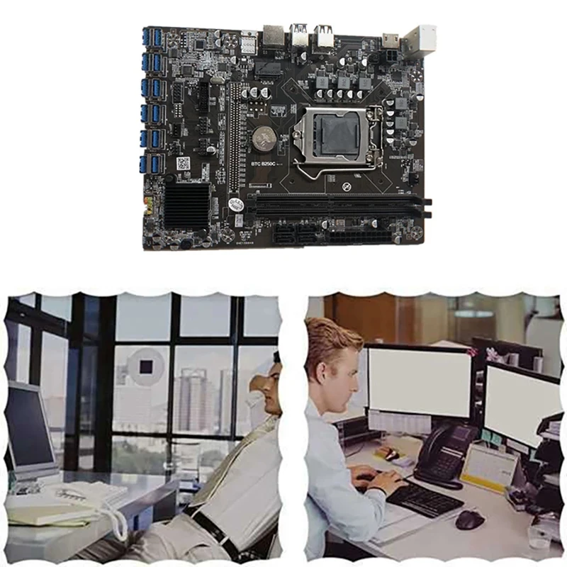B250C BTC Mining Motherboard 12 USB3.0 to PCIE Graphics Slot LGA 1151 DDR4 DIMM SATA3.0 with 12XVER010-X Riser Card | Компьютеры и