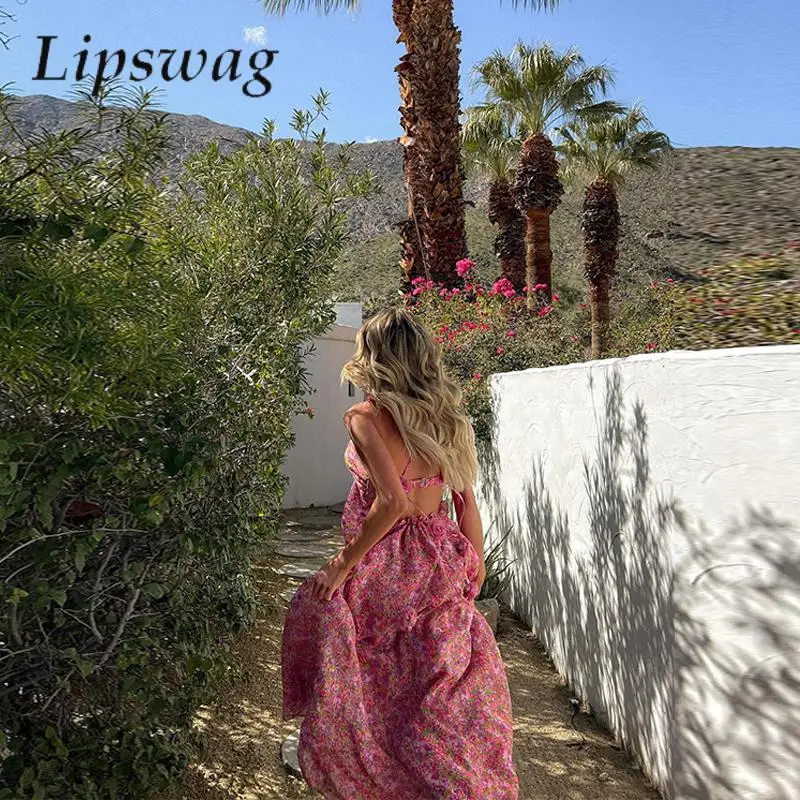 

Женское богемное платье с открытой спиной, Элегантное повседневное свободное платье макси с цветочным принтом, Пляжное длинное платье с открытой спиной