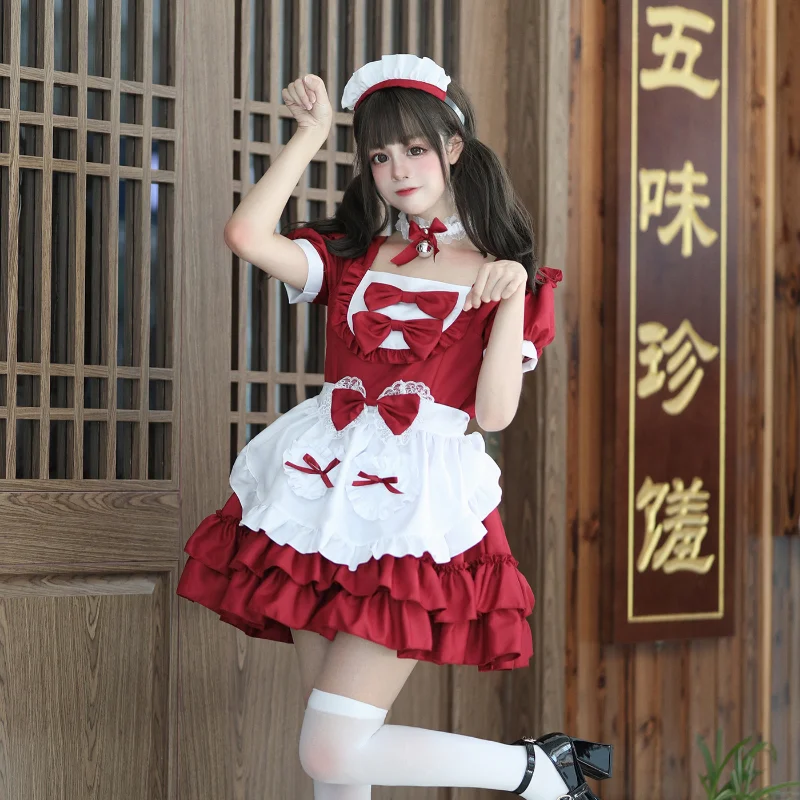 

Harajuku Lolita Dress Red White Gyaru Anime Cosplay Maid Outfits Lolita Skirt JK Party Dresses Goth Japanese Role Play Clothes