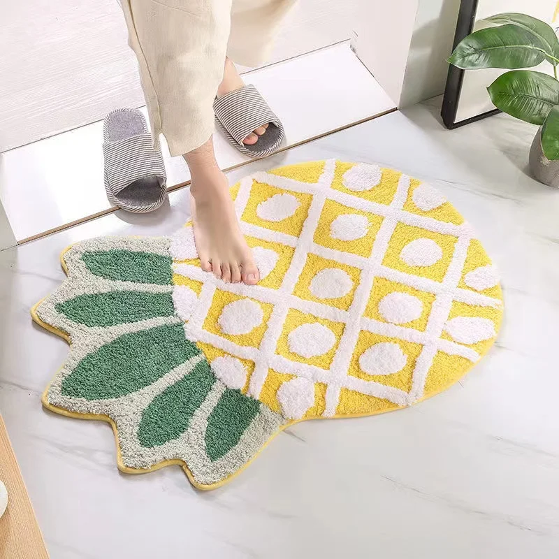 

Fruit Pineapple Bath Mat Water Absorbent Bathroom Carpet Anti Slip Floor Mat Bedside Microfiber Doormat and Rugs for Living Room