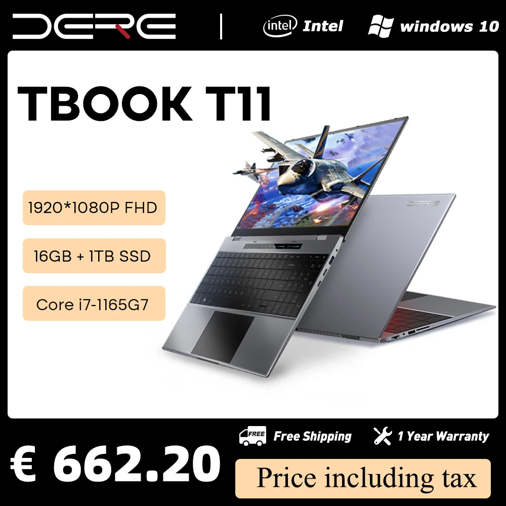Ноутбук Dere T11 15 6 дюйма Intel Core i7-1165G7 16 Гб ОЗУ ТБ SSD IPS 180 ° Тонкий для бизнеса и офиса