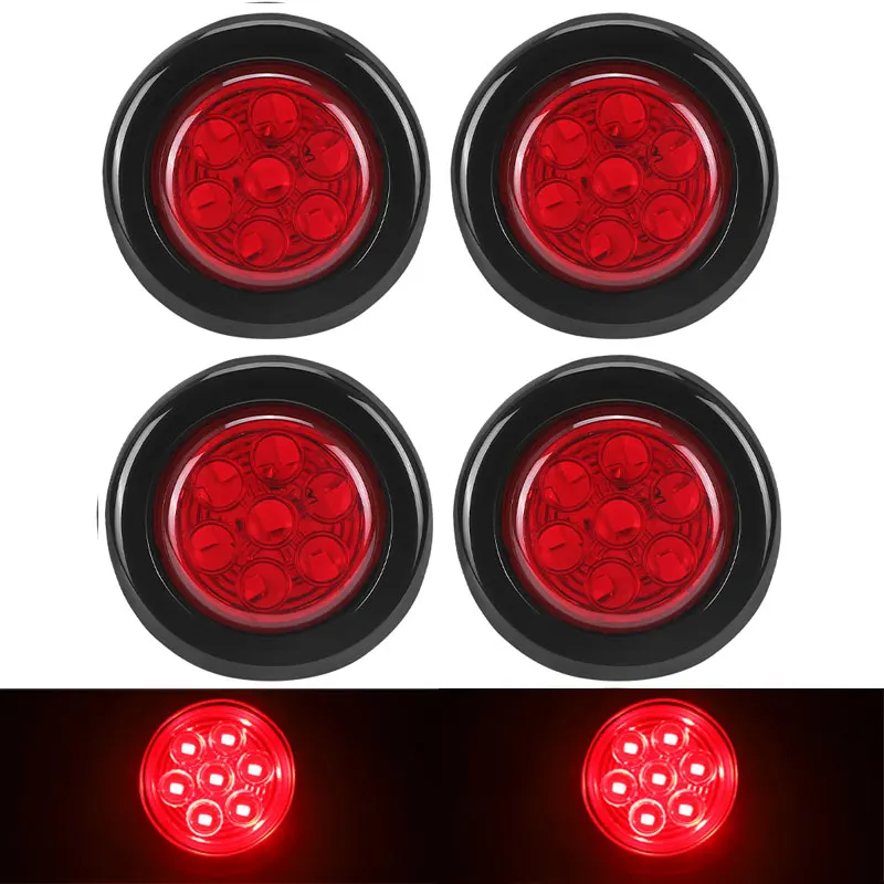 4pcs LED Side Marker Lights 2 inch 7 LED Round Trailer Light Flush Mount Tail Brake Lamp For Truck Tractor Pickup ATV Bus RV 12V