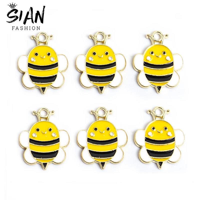 

10pcs/Lot Cartoon Enamel Bee Small Charms for Pendant Necklace Keychains Earrings DIY Jewelry Making Metal Handmade Findings